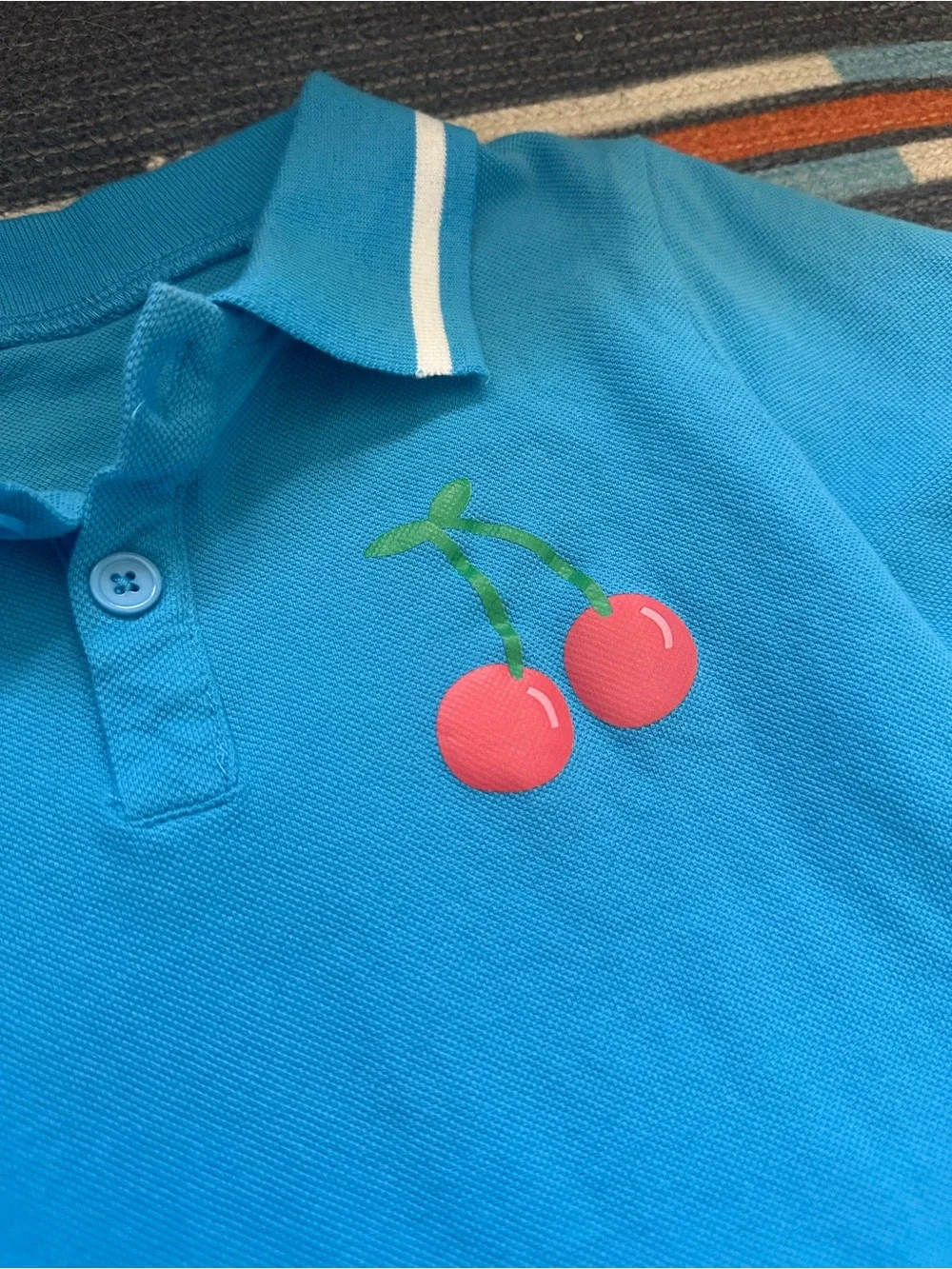 Kids Blue Cherries Polo Top and Red Pants Set